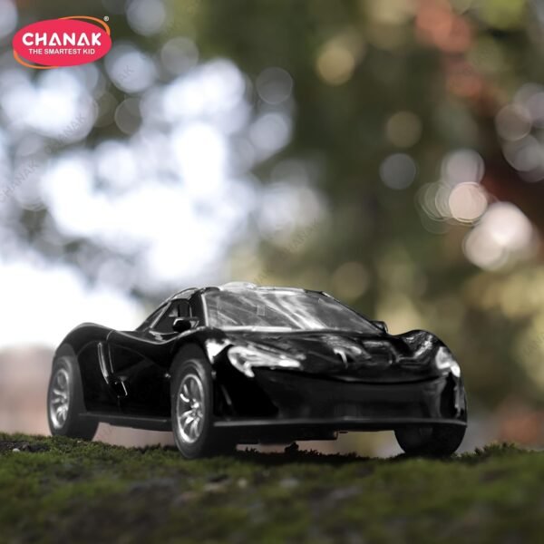 Chanak Premium Metal Die-Cast Sports Racer Metal Car with Realistic Engine Sound, LED Lights, Open & Close Doors, Pull Back Car Zinc Alloy for Kids Above 3 Years, BIS Approved (Black)