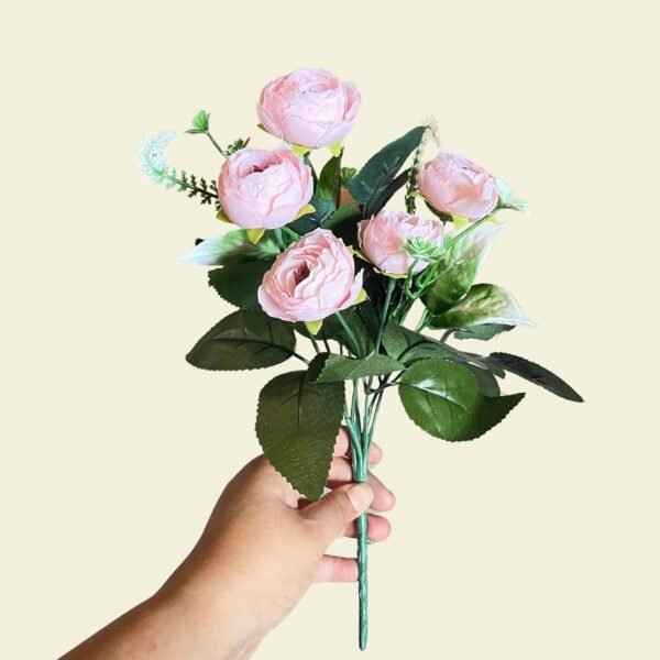 Akaar Decor Artificial Multiflora Flower Peony Roses Fake Sticks Bunch Decorative Items for Home, Room Decoration (1 Bunch) (Without Vase) (Light Pink_Peony)