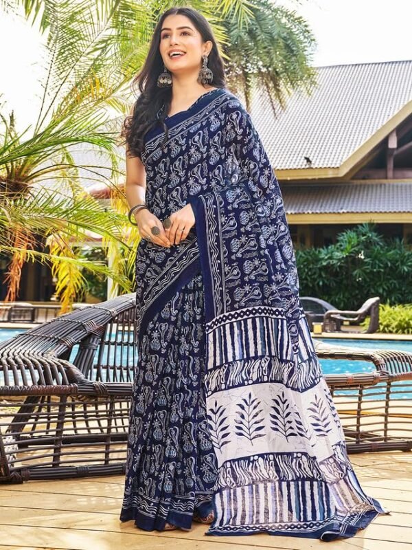Satrani Women's Cotton Printed & Ready To Wear Saree with Unstitched Blouse Piece
