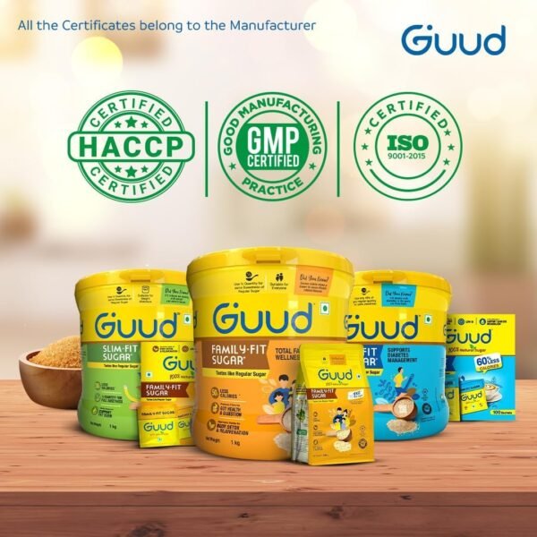 GUUD - Family Fit Healthy Sugar 500 grams | Pack of 2 | ½ use for same sweetness | 50% Less Calories than Regular Sugar | Low Glycemic Index and Sulphur Free | 100% Natural | Enriched with Herbs