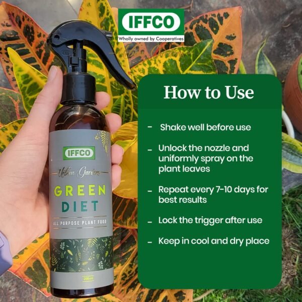IFFCO Urban Gardens - Green Diet - 1 Litre - Organic Plant Food, Liquid Fertilizer For Potted Indoor & Outdoor plants, Balanced Macro & Micro Nutrients, Ready to Use Spray