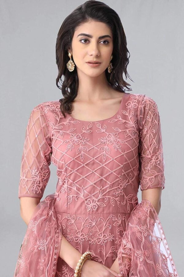 PATLANI Women's Fit and Flare Knee Length Gown (PA-JAll-Gown_Pink_XL)