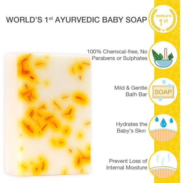 Omved MRUDU Almond Milk and Saffron Ayurvedic Baby Soap - Natural, Vegan and Chemical Free - 100g