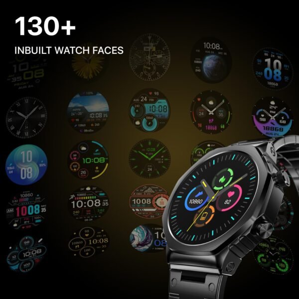 Fire-Boltt Onyx- 36.3mm AMOLED Always On Display Smart Watch, 466 * 466 High Resolution, Bluetooth Calling, Steel Design, IP67, 4GB Storage, 300+ Sports Modes, 130+ Watch Faces (Black)
