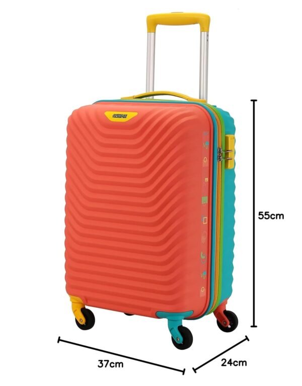 American Tourister Trolley Bag for Travel|Splash 55 Cms Polycarbonate Hardsided Small Cabin Luggage Bag|Speed_Wheel 8 Wheel Suitcase for Travel|Trolley Bag for Travelling, Coral/Teal