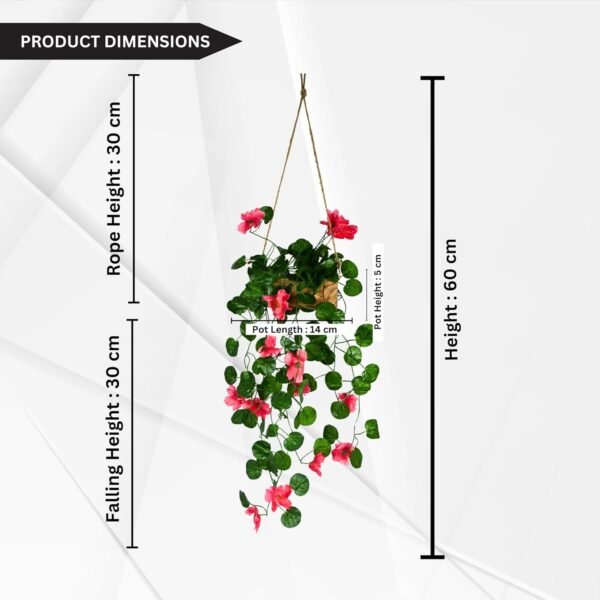 DecoreBugs Presents: Artificial Flowers with Wooden Pot, Hanging Plants, Leaves, and Creepers for Living Room Decoration, Home Decor and Beautify Your Wall (Dark Pink) (Height 40 CM)