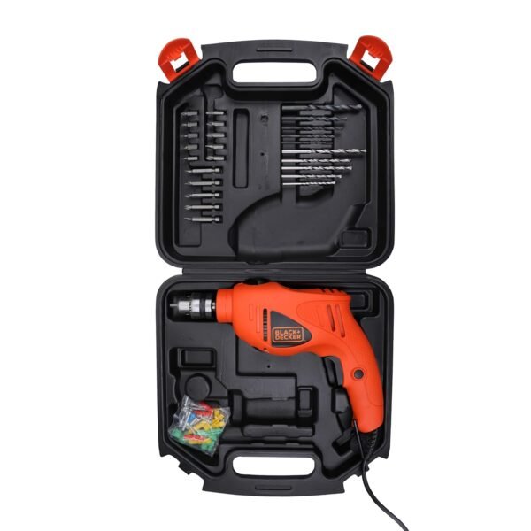 BLACK+DECKER HD400K50 550W 10mm Corded Non-Reversible Impact Drill Machine Kit for Home & DIY Use (50 Accessories Kitbox) for drilling Wood, Metal & Concrete, 1 Year Warranty, ORANGE & BLACK
