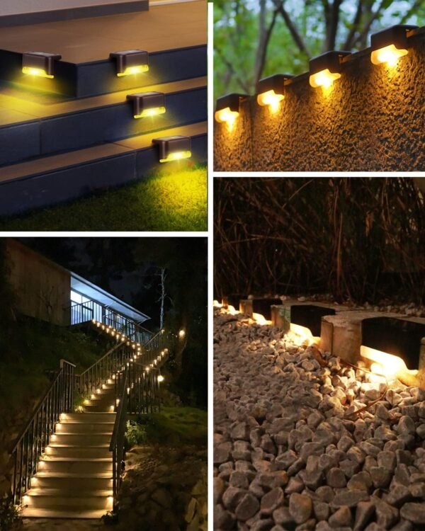 TECH LOGO ELECTRONICS Step Lights Waterproof LED Solar Power Outdoor Fence Light for Deck Stair Railing, Outside Lighting for Wall Garden Backyard Patio Balcony Décor (4)