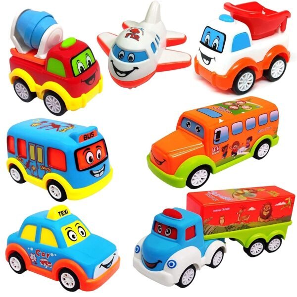 Unbreakable Pull Back Vehicles| Push and Go Crawling Toy for Kids & Children, Power Friction Cars for 3+ Years Old Boys|Girls (Pack of 7)