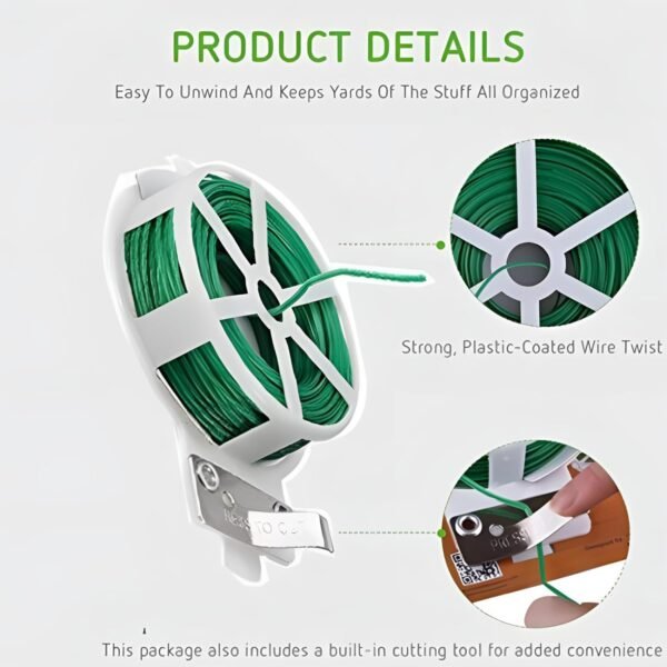 Oblivion Plastic Twist Tie Wire Spool with Cutter for Garden Yard Plant 50m (Green)