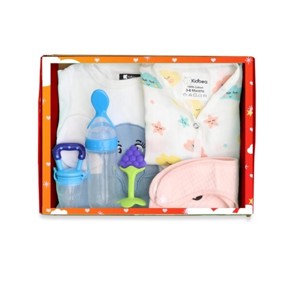 Kidbea Premium Baby Care Festive Gift Set Romper, Bib, Teether & Feeders Pack of 6 (Assorted)