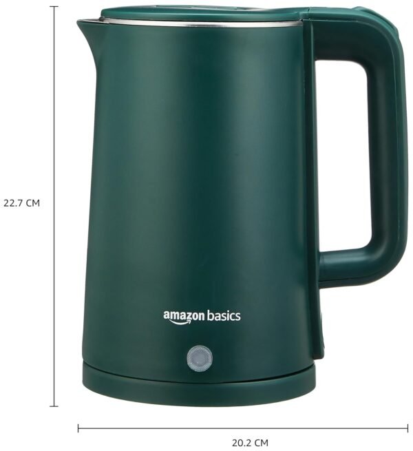 Amazon Basics 1.5L Cool Touch Electric Kettle | 1500 Watt | Stainless Steel Body | Auto Cut-Off | Triple Safety Protection (Green)