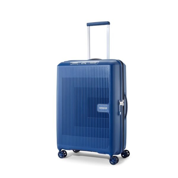 American Tourister Aerostep 8 Wheel 67 Cm Checkin Trolley Bag Hard Case Polypropylene 360 Degree Wheeling System Luggage, Trolley Bag for Travel, Suitcase for Travel, Red dot Award Winner,Navy Blue