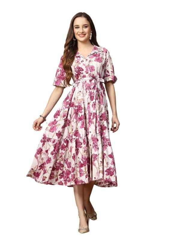 Stylum Women's Floral Printed Cotton Flared Maxi Dress (Drspinkkinnu_Baby Pink)