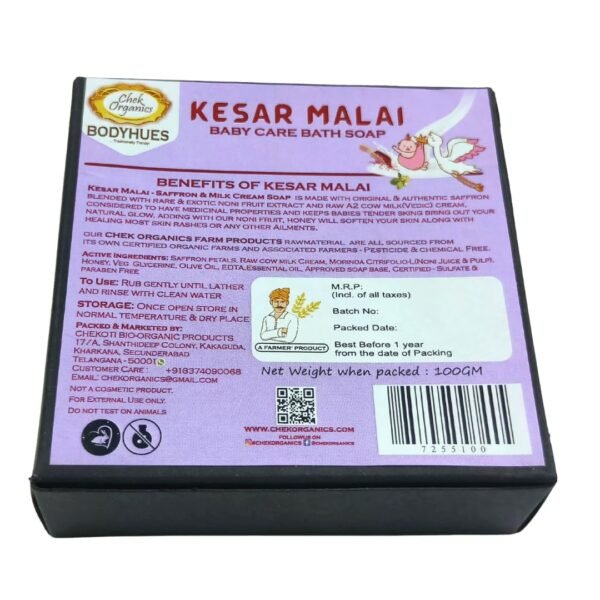 CHEKORGANICS BODYHUES Babycare - Kesar malai soap 100gm