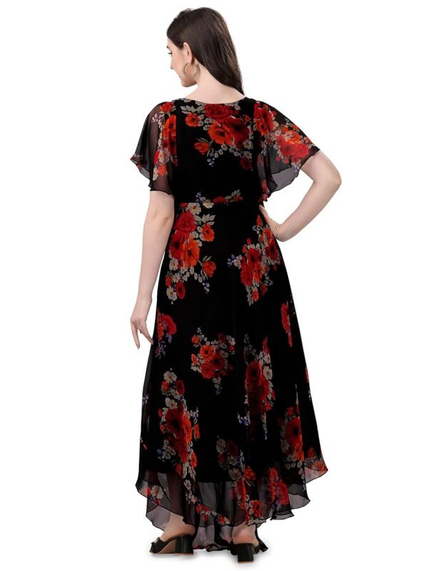 Fashion2wear Women's Georgette Floral Digital Print Short Sleeve Full-Length Fit & Flare Long Gown Dress for Girls (LN-X9TQ-MN1D)