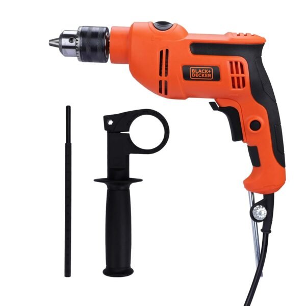 BLACK+DECKER BED550-IN 550 W, 13mm Corded Variable Speed Ergonomic Reversible Hammer Drill with Lock On Button For Home & DIY Use for Masonry, Steel & Wood, 1 Year Warranty, ORANGE & BLACK