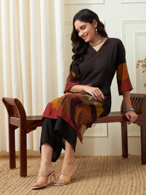 Daari Teak Treasure Dress 3/4 Sleeve Silk Blend Palazzo for Women