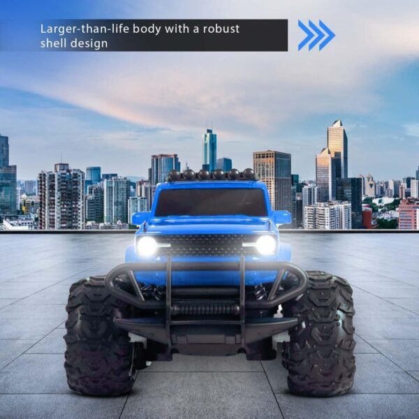Popsugar Off Roader Rechargeable Remote Control Car | Monster Truck with 2 Speeds | 4 Headlight Modes | Lithium Battery | C-Type Charging | Remote Control Car for Kids | Made in India, Blue