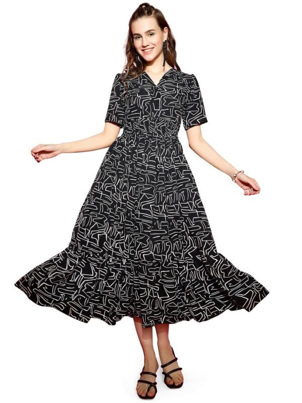 Sheetal Associates Women's Crepe Fit and Flare Printed Half Sleeve V-Neck Casual Dress