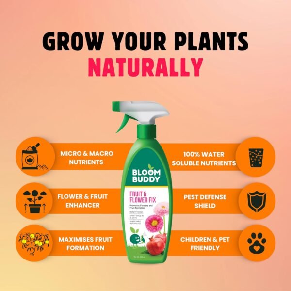 Bloombuddy Fruit and Flower Fix 500 ML | Ready to Use | Organic nutrients | Liquid Fertilizer with NPK and Micronutrients | Enhance Shelf Life of Flower and Fruit