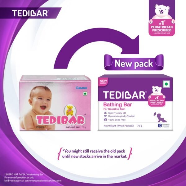 Tedibar Moisturising Baby Bathing Bar 75g (Pack of 1) 100% Soap Free No. 1* Pediatrician Prescribed Moisturising Bar - By Torrent Pharma
