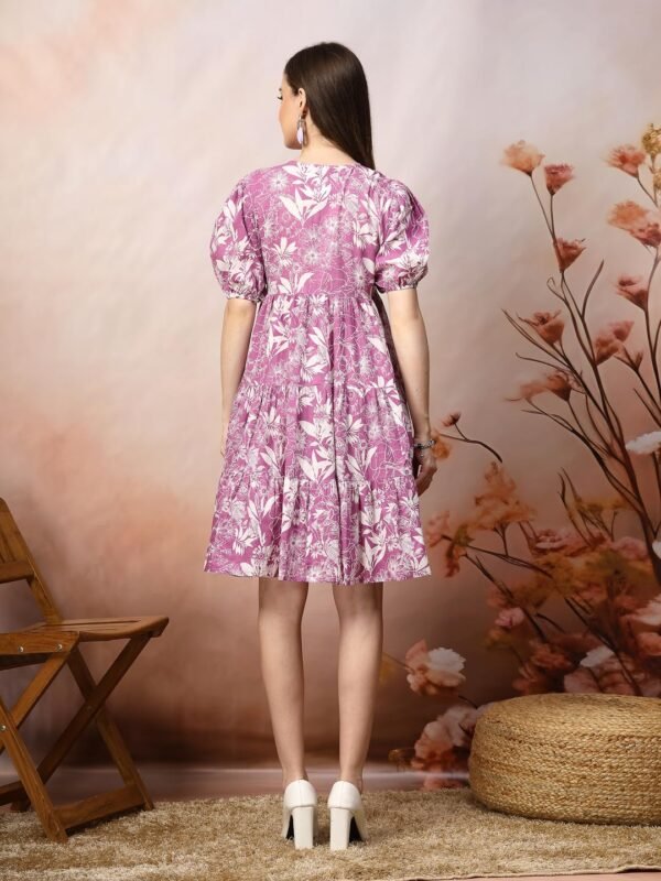 Stylum Women's Tropical Printed Cotton Flared Dress (DRSPURPLEFANTA_Purple)