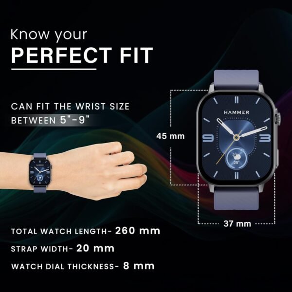 HAMMER Arctic 2.04" Super AMOLED Smart Watch, Metallic Build, BT Calling, Always On Display, Rotating Crown, Split Screen, Health Tracking, Smart Watch for Men, Women, Girls, Boys (Midnight Blue)