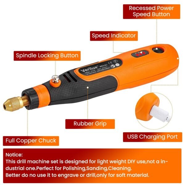 Verilux® 45pcs Mini Cordless Drill Machine, 900Ah USB Rechargeable 3 Speed Small Drill Machine for Craft, Drill Machines for Eng