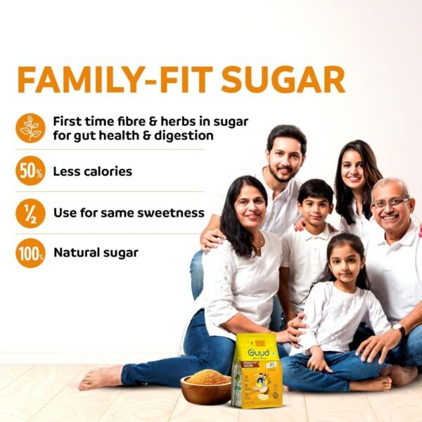 GUUD - Family Fit Healthy Sugar 500 grams | Pack of 2 | ½ use for same sweetness | 50% Less Calories than Regular Sugar | Low Glycemic Index and Sulphur Free | 100% Natural | Enriched with Herbs