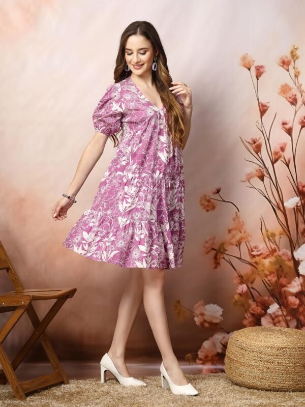Stylum Women's Tropical Printed Cotton Flared Dress (DRSPURPLEFANTA_Purple)