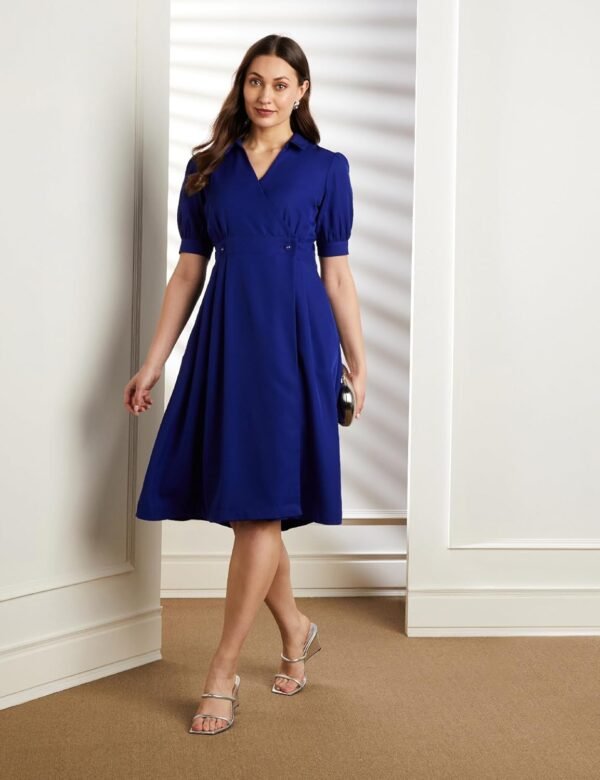 Symbol Premium Women's Polyester and Fit & Flare Wrap Dress (Midi Length | Desk-to-Dinner)