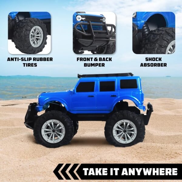 Wembley Remote Control Car Offroad Monster Truck High Speed Rc Car for Kids with 2 Speeds and 4 Headlight Modes | Lithium Battery | C-Type Charging | Made in India - Blue