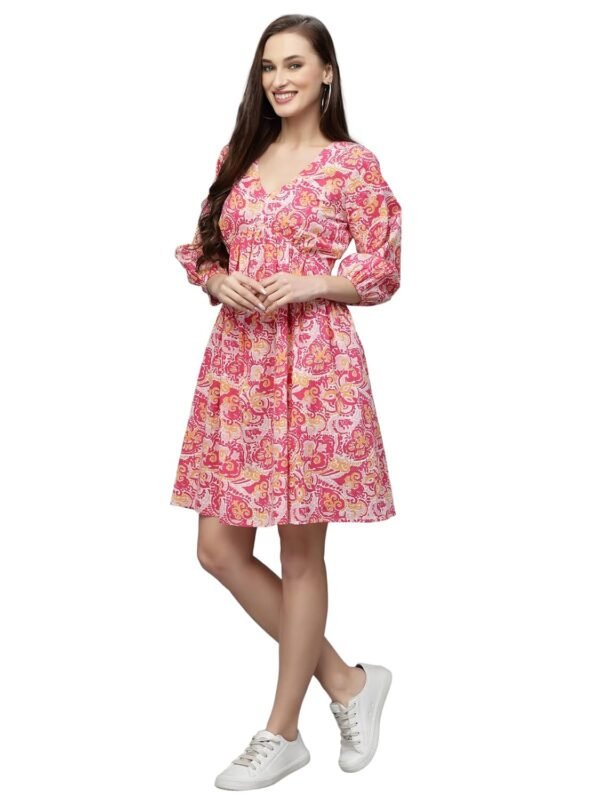 Stylum Women's Floral Printed Cotton Flared Knee Length Dress