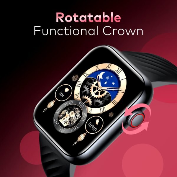 itel ICON-2 Smartwatch with BT Calling, 1.83" HD Display, 550 nits Peak Brightness, Functional Crown, IP68, 150+ Watch Faces, 24Hr Health Monitor and Voice Assistant (Black)