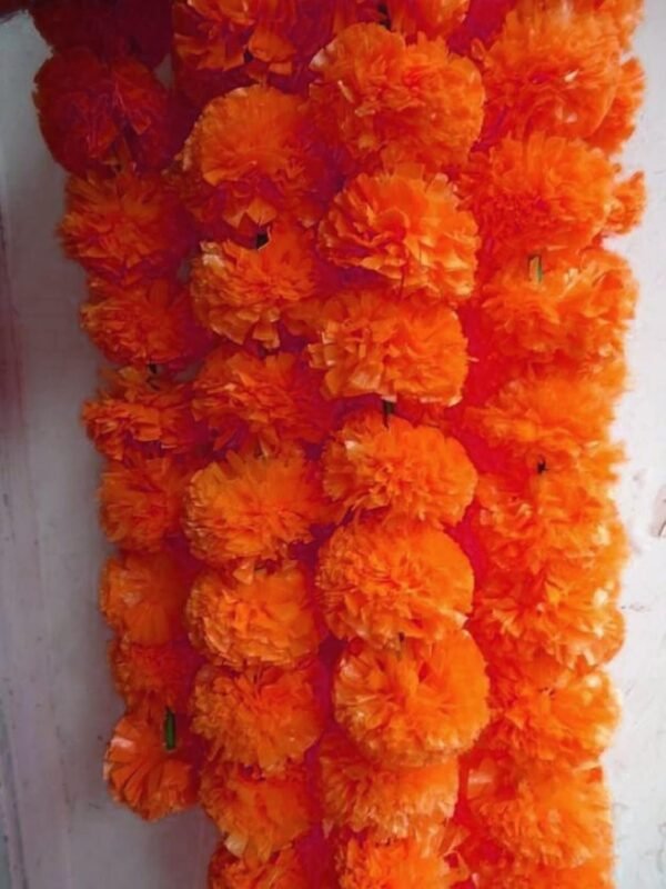 ABHAAS 10 Pcs Indian Handmade Artificial Marigold Garland Flowers for Decoration Long for Door Decoration Toran Genda Phool for Wedding/Festivals|4.2-4.9Ft| 5 Yellow + 5 Orange|10 Strings