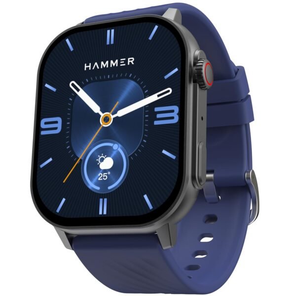 HAMMER Arctic 2.04" Super AMOLED Smart Watch, Metallic Build, BT Calling, Always On Display, Rotating Crown, Split Screen, Health Tracking, Smart Watch for Men, Women, Girls, Boys (Midnight Blue)