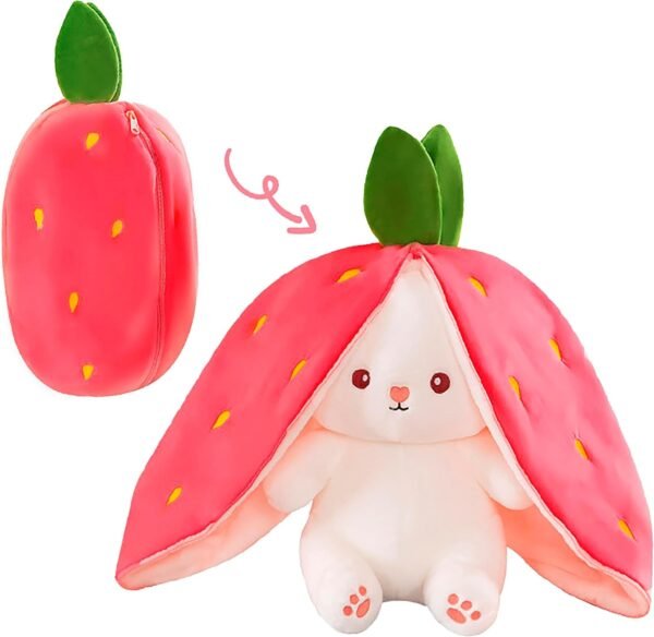 Niku Rabbit with Chain Reversible Bunny Rabbit Soft Stuffed Toys for Girls Boys Baby Kids | Doll, Teddy Bear plushies, Animal Toy | Strawberry/Carrot Shaped Pink Colour | Gift Item for Kids