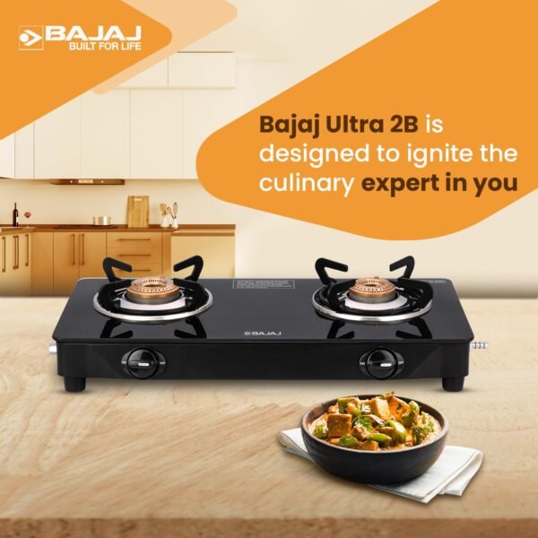 Bajaj Ultra 2 Burner Gas Stove, Black