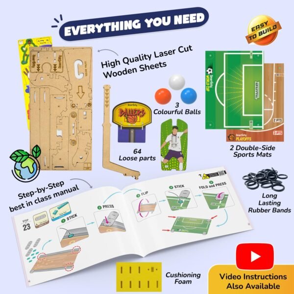 Smartivity Multi Sports Kit for Kids 6-12 Year I Basketball, Football & Bowling | Birthday Gifts for Boys & Girls | DIY Science Toy for Kids 6,7,8,9,10,11,12,13,14 YearsI STEM Wooden Construction Game