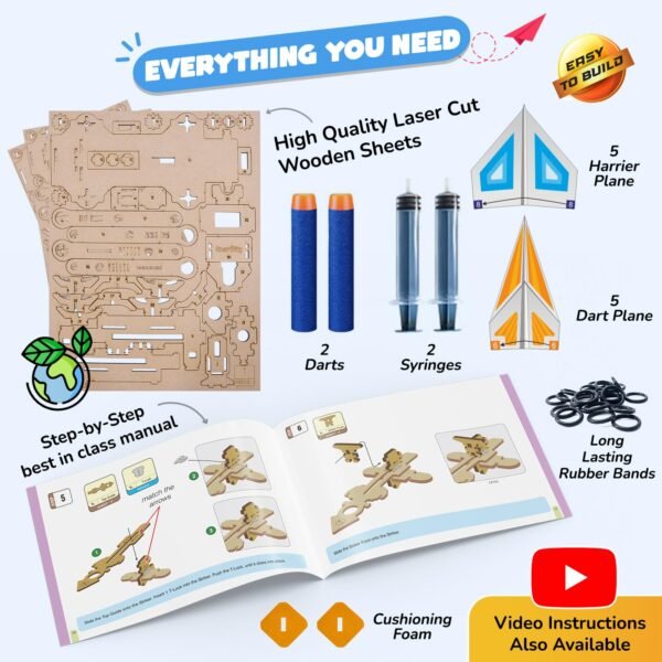 Smartivity 2in1 Hydraulic Aeroplane & Dart Launcher Toy for Kids 6-14 Years Old | Birthday Gifts for Boys & Girls | DIY Science Toy for Kids 6,7,8,9,10,11,12,13,14 YearsI STEM Wooden Construction Game