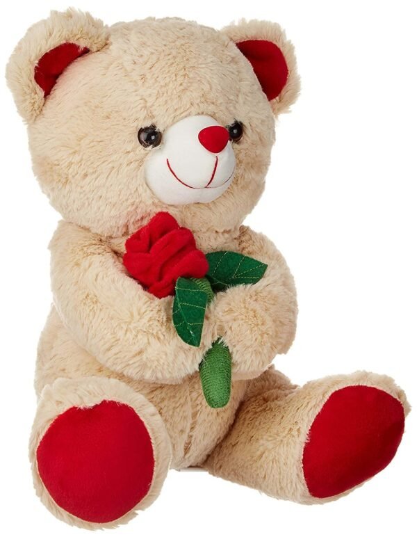 Webby Plush Cute Teddy Bear with Rose Flower | Birthday Gift for Girls, Wife, Girlfriend, Boyfriend, Husband | Soft Toy | Gift Items | Stuffed Animal Toy - 35 CM (Beige)