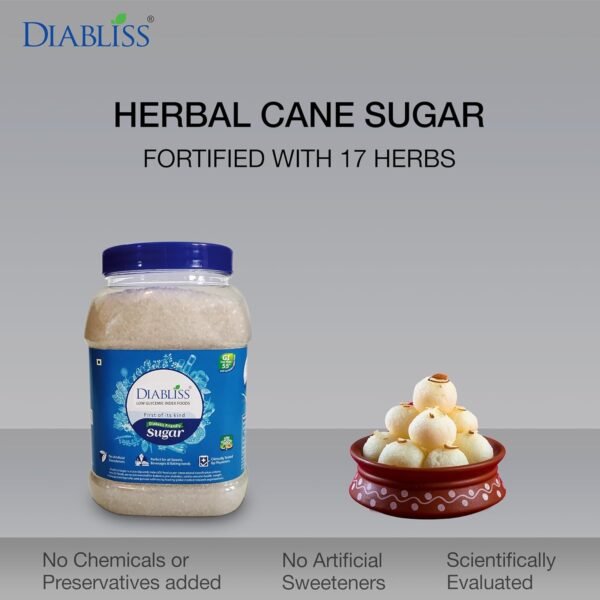 Diabliss Diabetic Friendly Herbal Cane Sugar,No Chemicals & Artificial Sweeteners,Low Glycemic Index(GI) Diet-Clinically Tested Healthy Natural Substitute For Diabetes/Blood Glucose Management,1Kg Jar