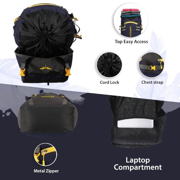 Impulse rucksack bags 60 litres travel bag for men tourist bag for travel backpack for hiking trekking Bag for men camping thames blue bag with 1 Year Warranty