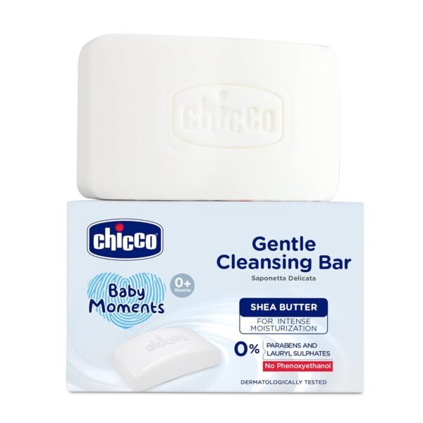 Chicco Baby Moments Gentle Cleansing Bar with Goodness of Shea Butter, 100g| For Intense Moisturization| Parabens & Phenoxyethanol Free|Dermatologically Tested | Soap for Babies & Kid's Sensitive Skin