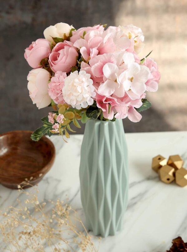 SATYAM KRAFT 1 Pcs Artificial Head Rose Peony Fake Flowers Sticks Bunch Decorative Items for Home, Living Room, Table Decoration for Deepawali, Anniversary (Without Vase Pot) (Light Pink,Fabric)
