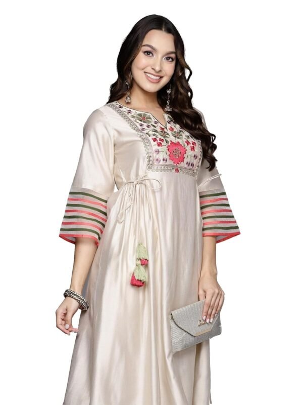 INDO ERA Women's Embroidered Viscose A-Line Kurta Pant Set