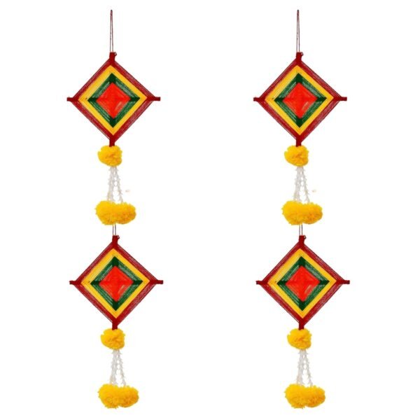 eCraftIndia Handmade Artificial Marigold Flowers with Colorful Woolen Kite Hangings (Pack of 4) - Artificial Flowers Hanging for Home Decor - Wedding, Ganpati, Navratri, Diwali Decoration Items