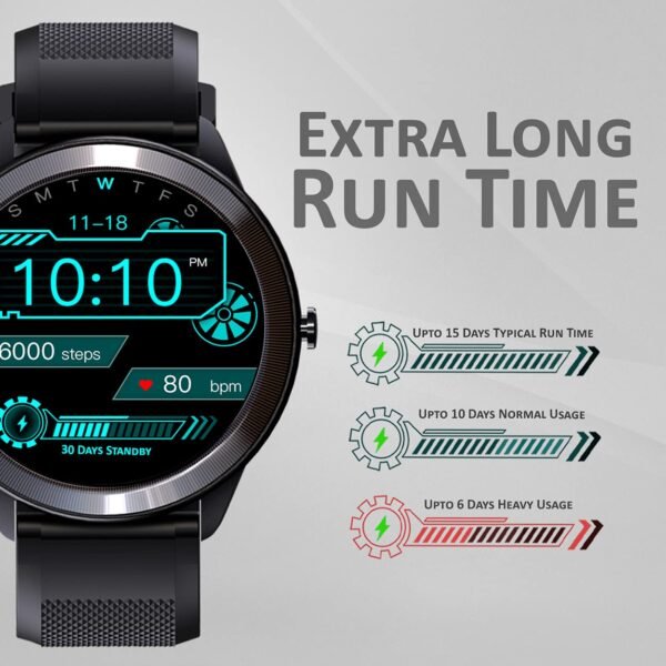 Maxima Max Pro X4 Smartwatch with SpO2, Up to 15 Day Battery life,1.3” Round Full-touch Display with Ultra Bright Screen of 380 Nits, 10+ Sports Mode, Continuous Heart Rate Monitoring(Black Silicone)