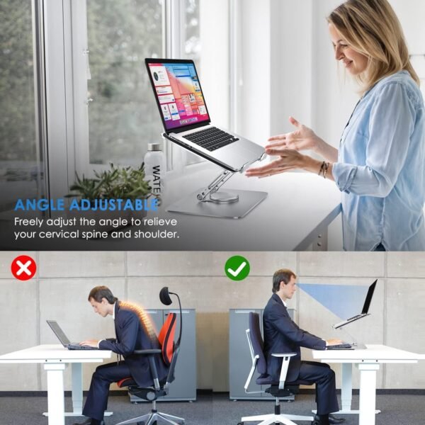 PLIXIO Adjustable Laptop Stand with 360° Rotating Base Tabletop Laptop Stand Ergonomic Foldable Portable Laptop Stand Holder Compatible for MacBook, HP, Dell, Lenovo & All Other Notebook (Sliver)